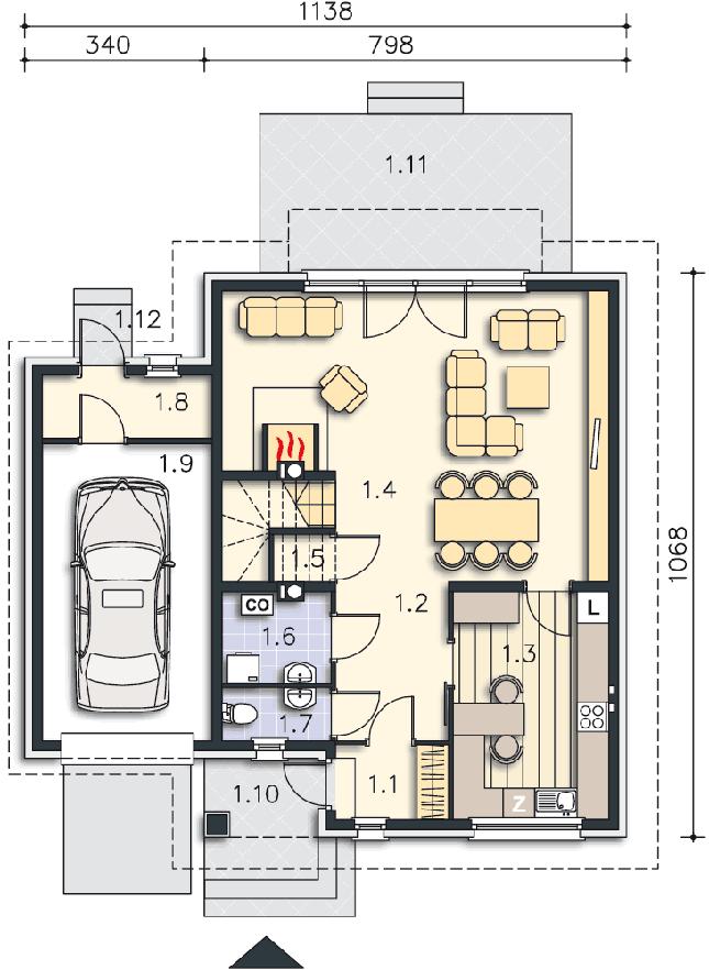 Rzut parteru POW. 85,6 m²