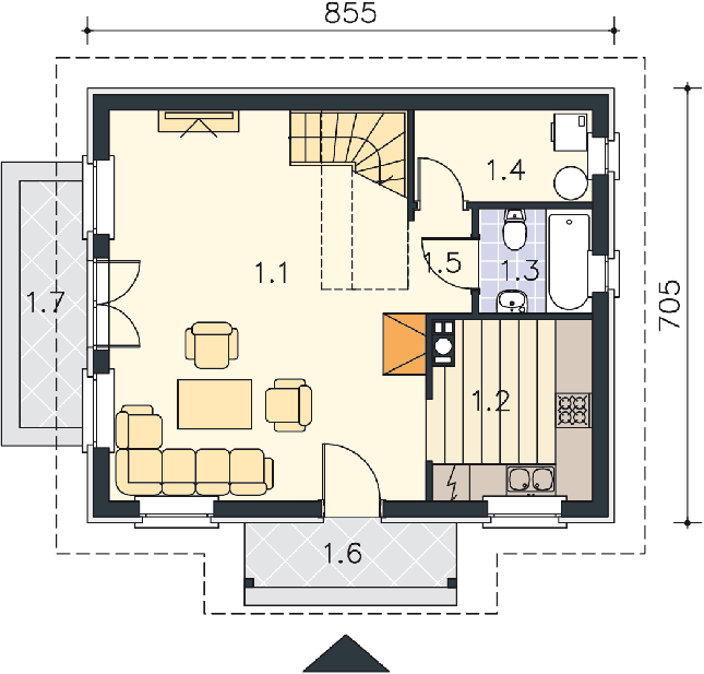 Rzut parteru POW. 48,1 m²