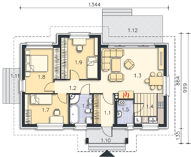 Rzut parteru POW. 86,5 m²