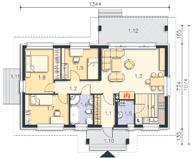 Rzut parteru POW. 83,5 m²