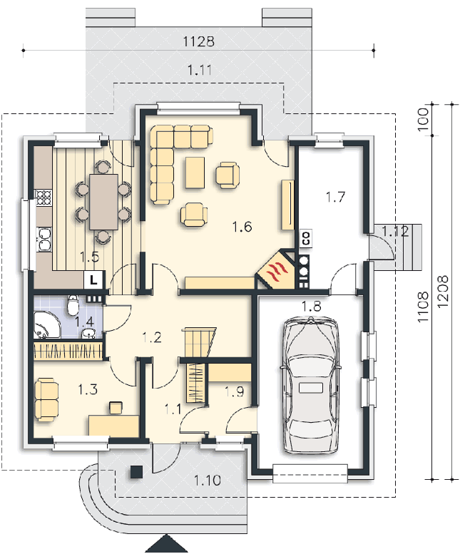 Rzut parteru POW. 98,9 m²