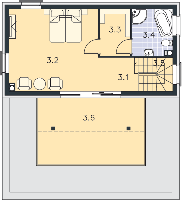 Rzut piętra POW. 45,2 m²