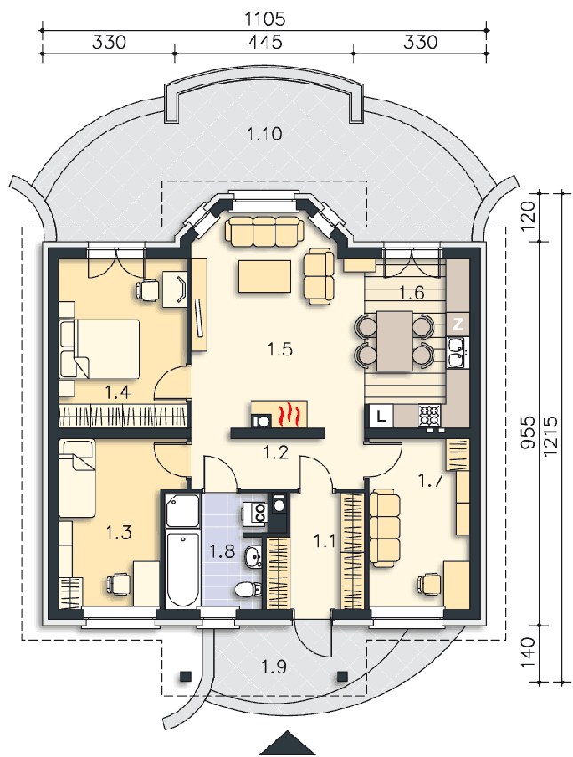 Rzut parteru POW. 87,9 m²