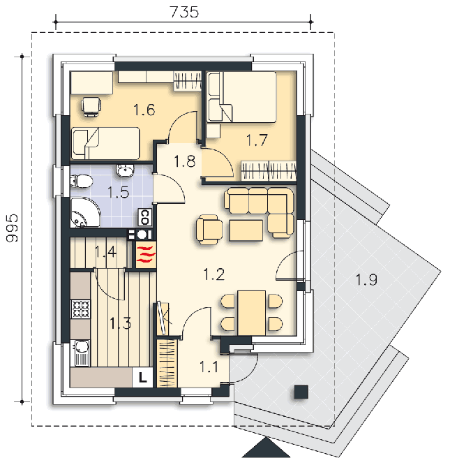 Rzut parteru POW. 53,6 m²