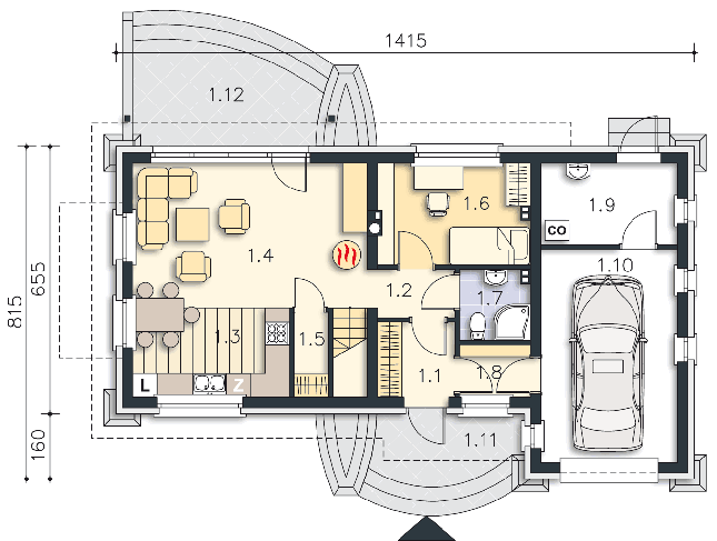 Rzut parteru POW. 73,5 m²