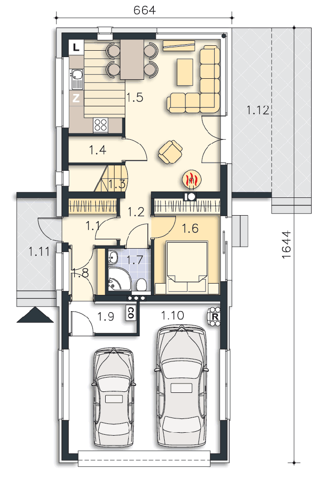Rzut parteru POW. 83,9 m²