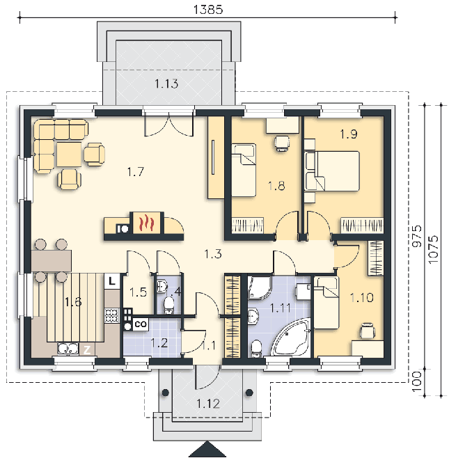Rzut parteru POW. 108,9 m²