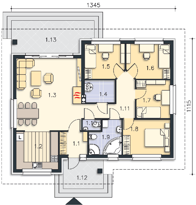 Rzut parteru POW. 107,8 m²