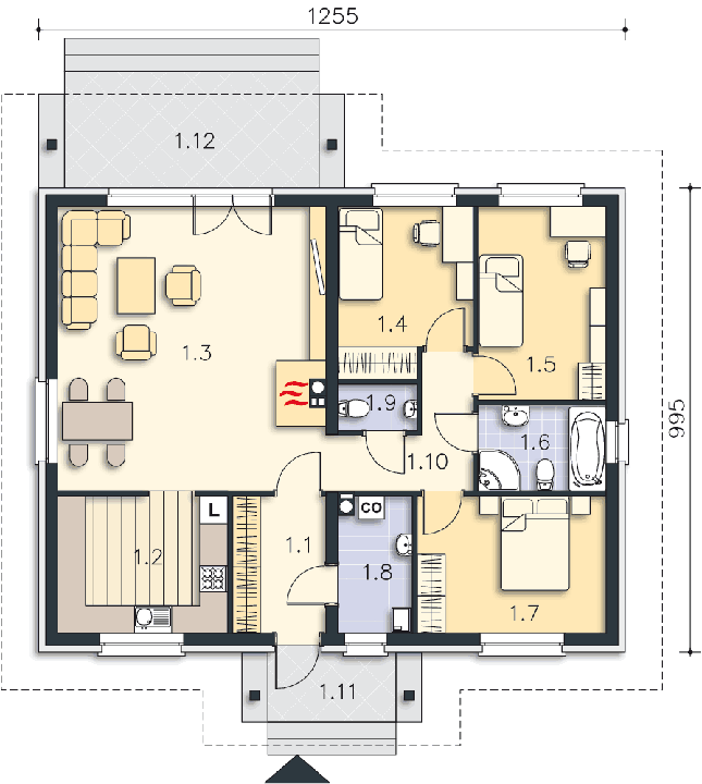 Rzut parteru POW. 101,3 m²