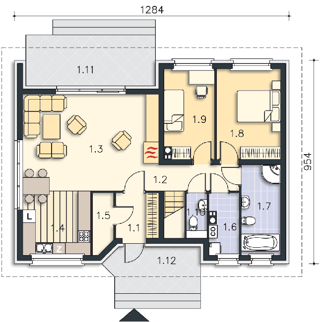 Rzut parteru POW. 85,7 m²