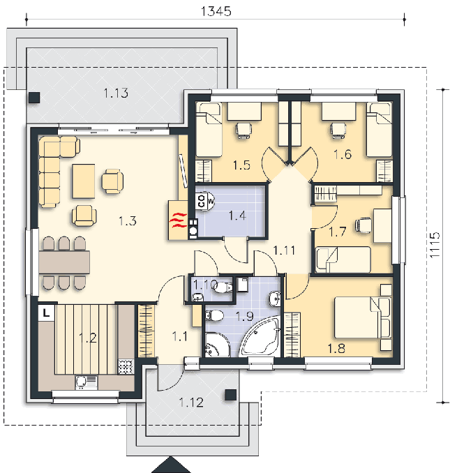 Rzut parteru POW. 107,8 m²