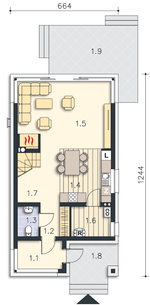 Rzut parteru POW. 57,2 m²