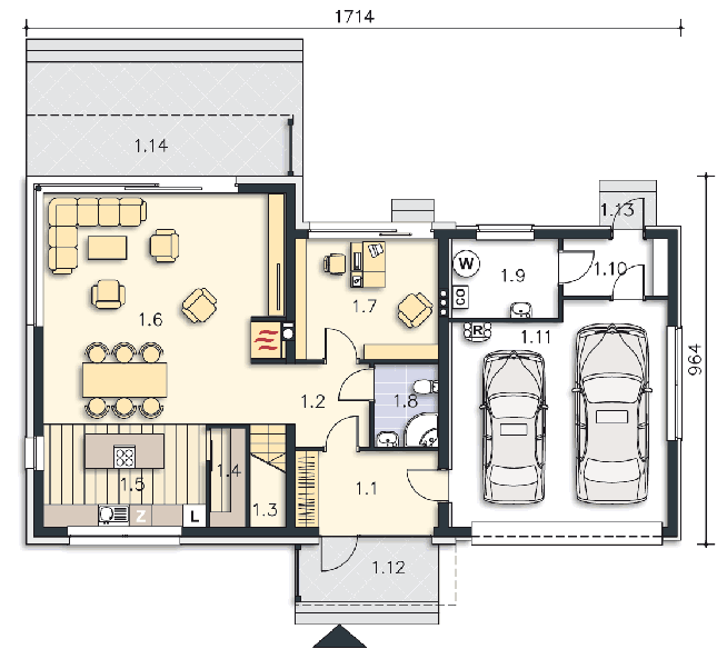 Rzut parteru POW. 123,6 m²