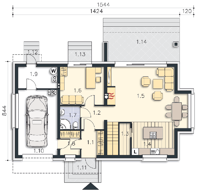 Rzut parteru POW. 95,5 m²