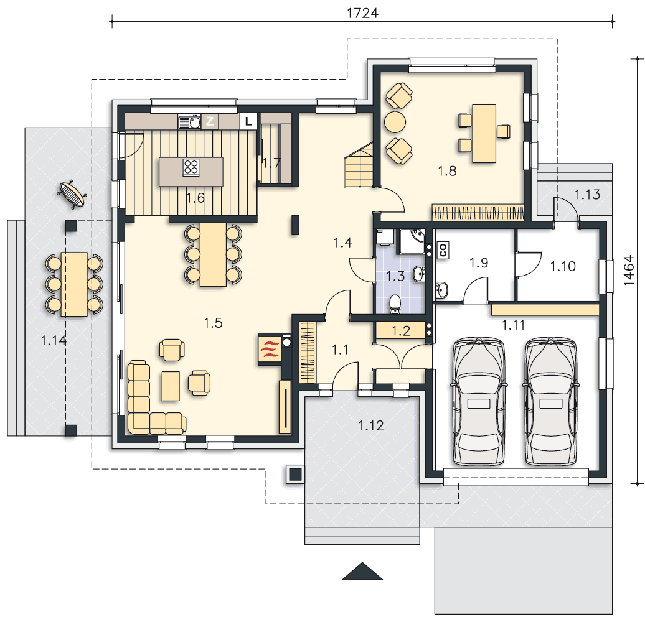 Rzut parteru POW. 166,1 m²