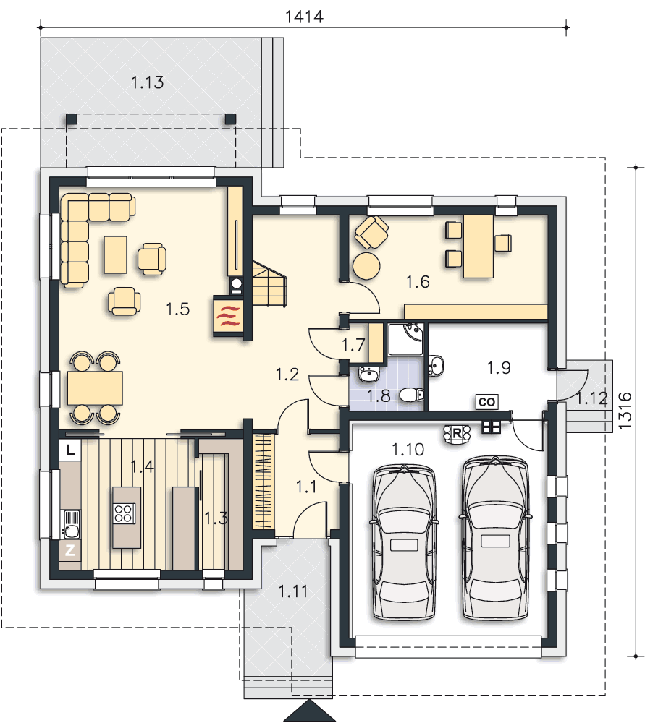 Rzut parteru POW. 126,1 m²