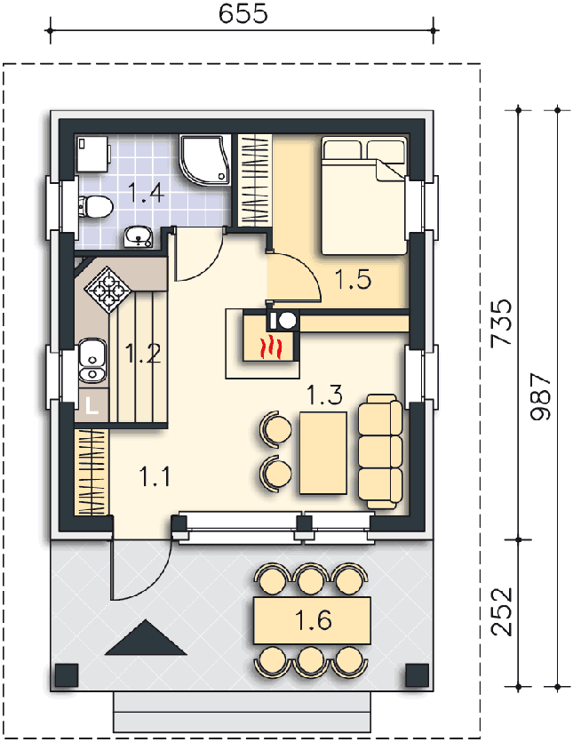 Rzut parteru POW. 36,0 m²