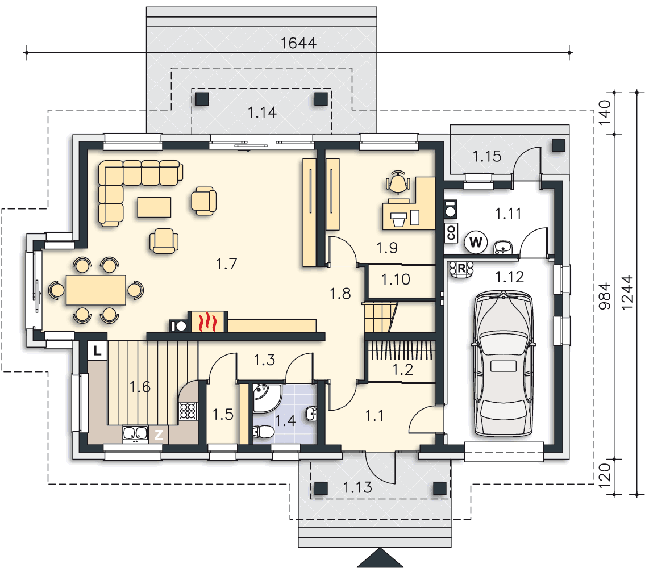 Rzut parteru POW. 114,5 m²