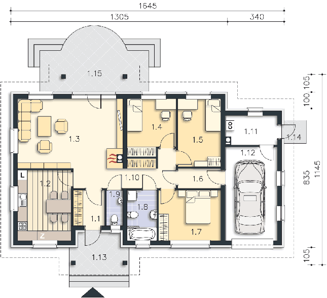 Rzut parteru POW. 118,9 m²