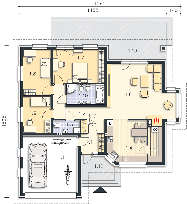 Rzut parteru lustro POW. 150,2 m²