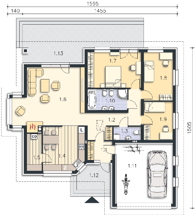 Rzut parteru POW. 150,2 m²
