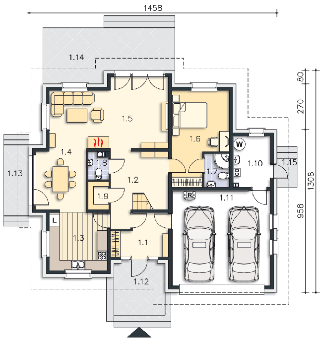 Rzut parteru POW. 130,9 m²