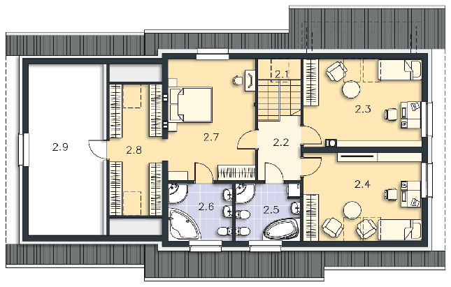 Rzut poddasza POW. 129,7 m²