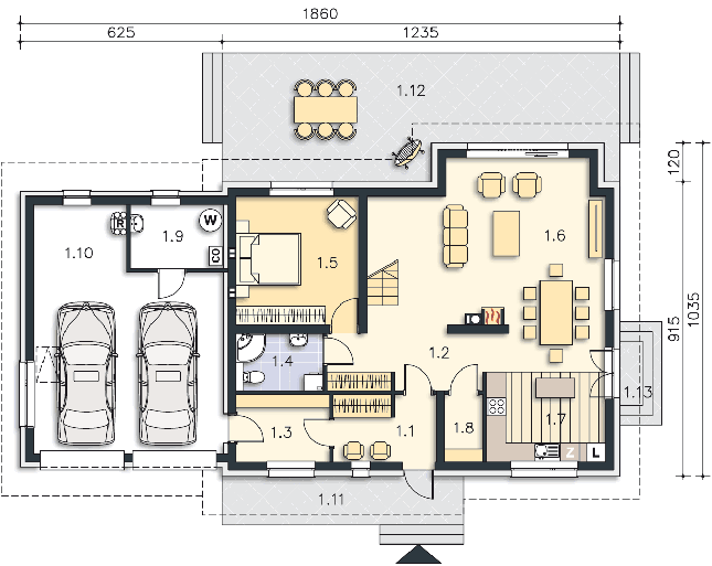 Rzut parteru POW. 138,9 m²
