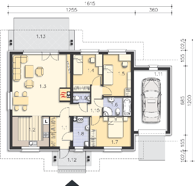 Rzut parteru POW. 120,8 m²
