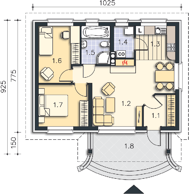 Rzut parteru lustro POW. 63,4 m²