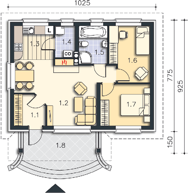 Rzut parteru POW. 63,4 m²