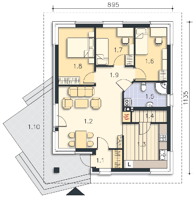 Rzut parteru lustro POW. 77,7 m²