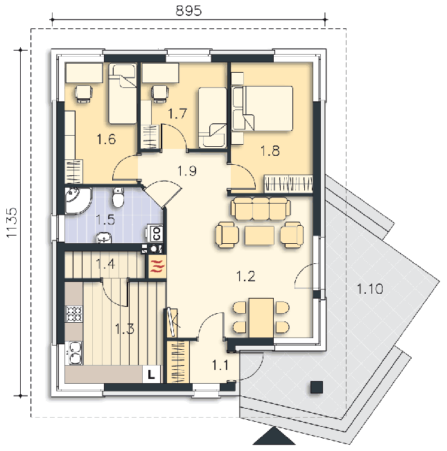 Rzut parteru POW. 77,7 m²