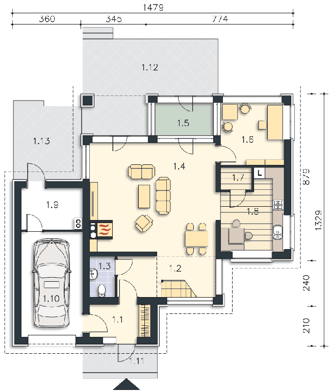 Rzut parteru POW. 114,1 m²