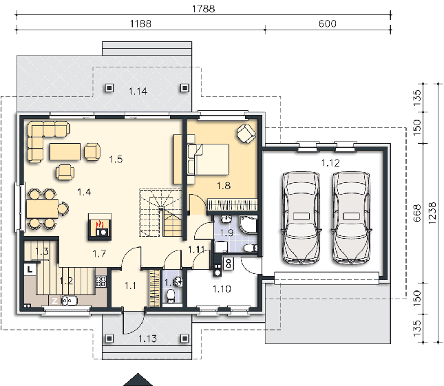 Rzut parteru POW. 130,4 m²