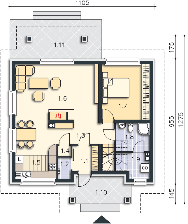 Rzut parteru POW. 79,9 m²