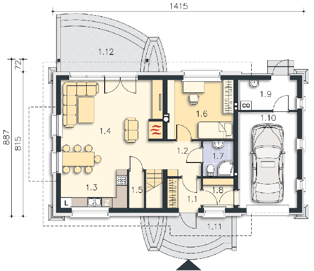 Rzut parteru POW. 88,2 m²