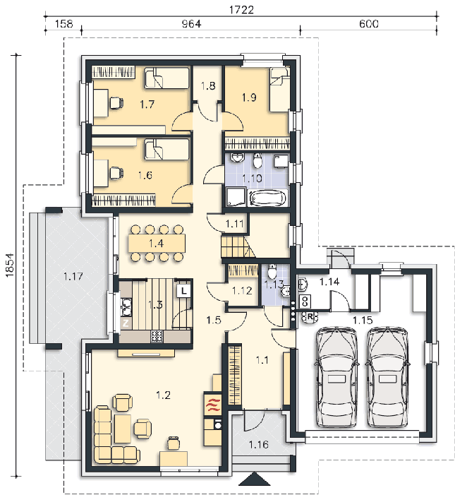 Rzut parteru POW. 164,2 m²