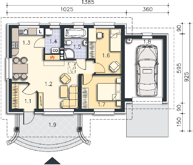 Rzut parteru POW. 80,3 m²