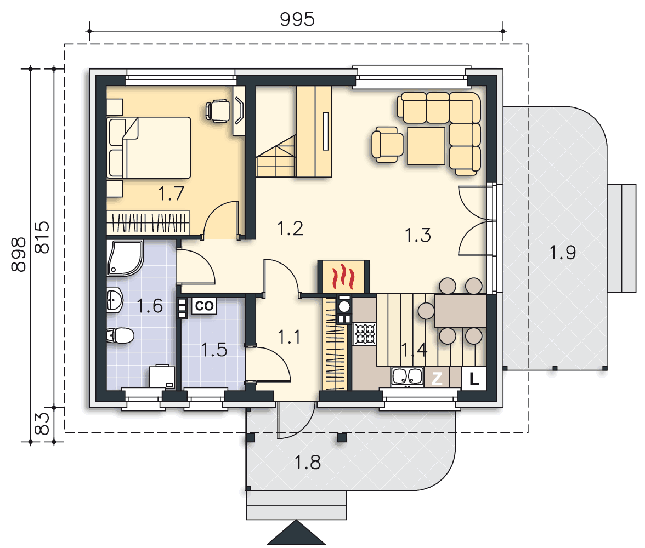 Rzut parteru POW. 63,6 m²