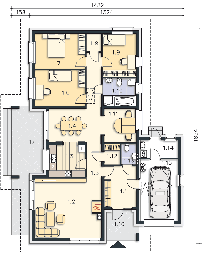 Rzut parteru POW. 152,6 m²