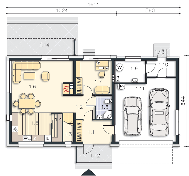 Rzut parteru POW. 108,6 m²