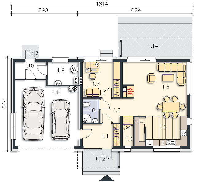 Rzut parteru lustro POW. 108,6 m²