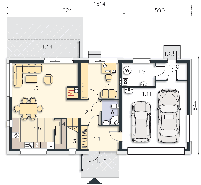 Rzut parteru POW. 108,6 m²