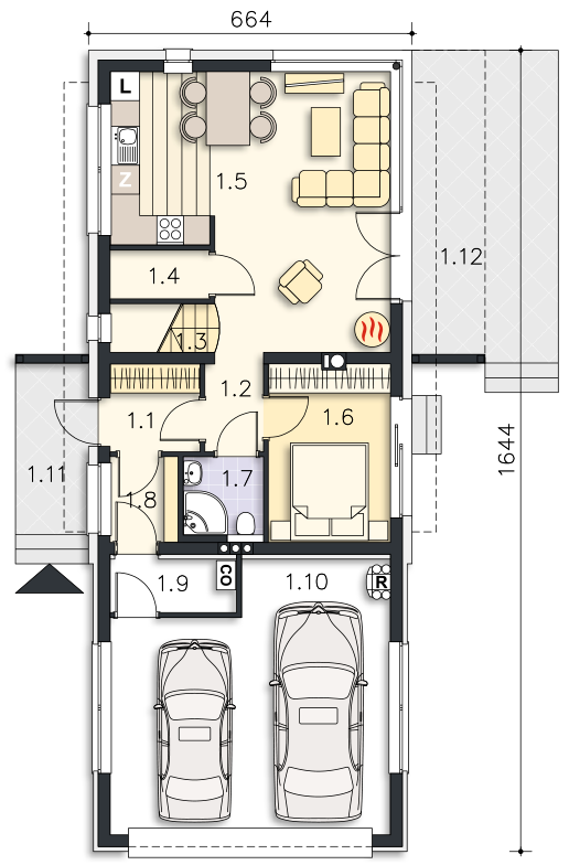 Rzut parteru POW. 83,9 m²