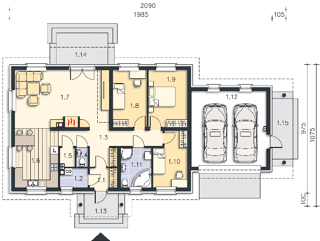 Rzut parteru POW. 141,4 m²