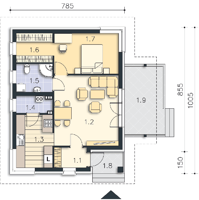 Rzut parteru POW. 58,7 m²