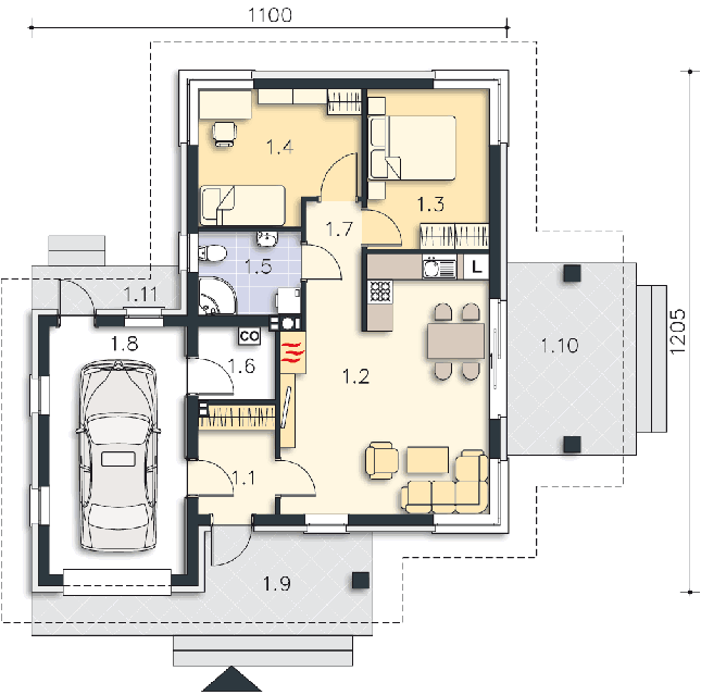Rzut parteru POW. 81,3 m²