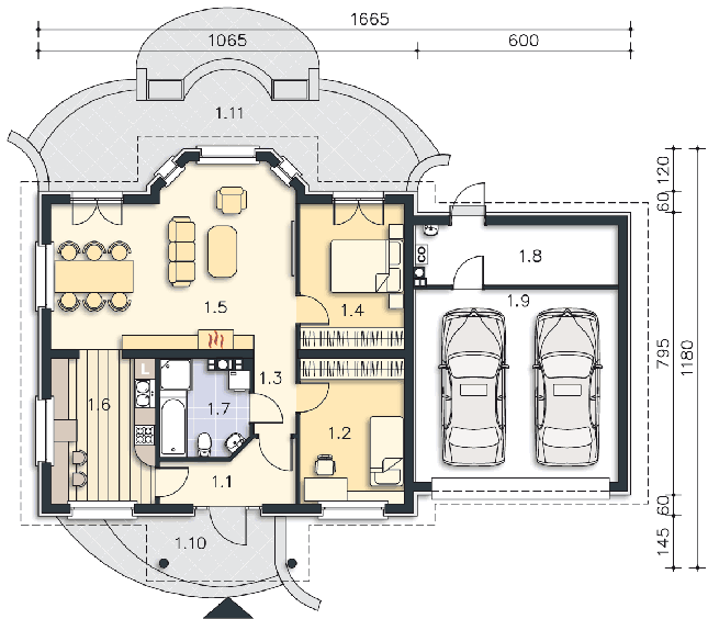 Rzut parteru: (plus możliwość adaptacji poddasza 27,5 m2) POW. 123,3 m²