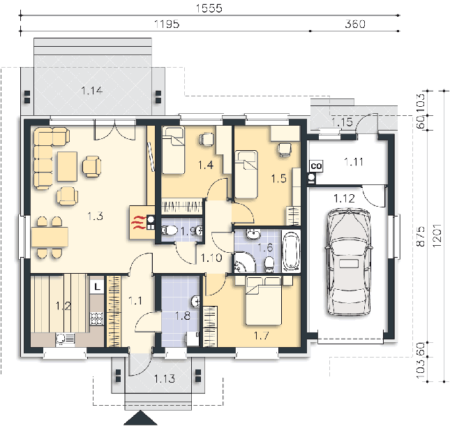 Rzut parteru POW. 121,1 m²